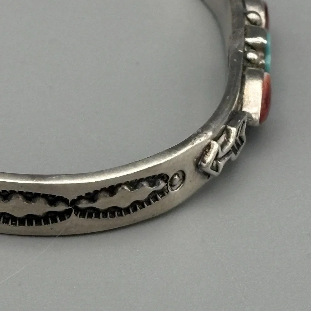 Native American Sterling Silver Cuff Bracelet Albert Jake Turquoise Spiny Oyster